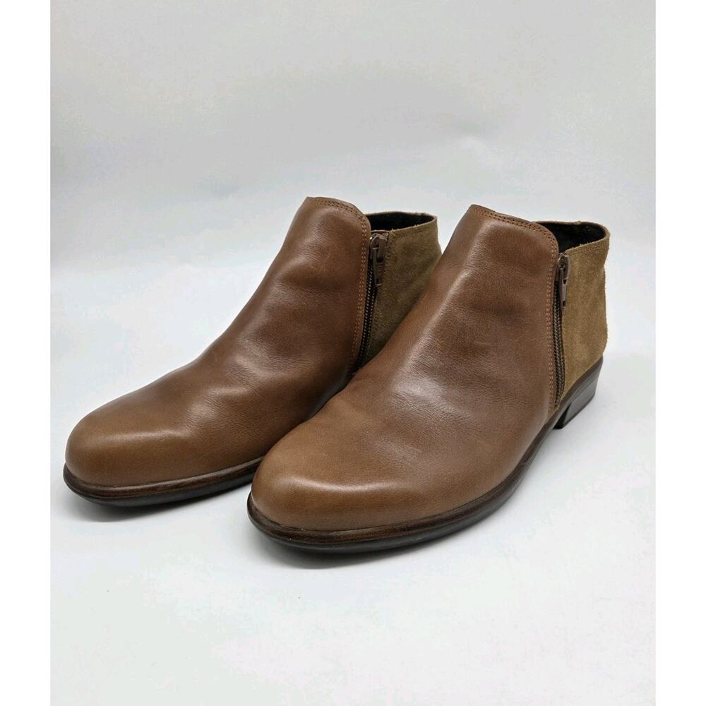 NAOT Helm Ankle Boot Maple Brown Leather/Suede Double Zip Women’s Sz US 7 EUR 37